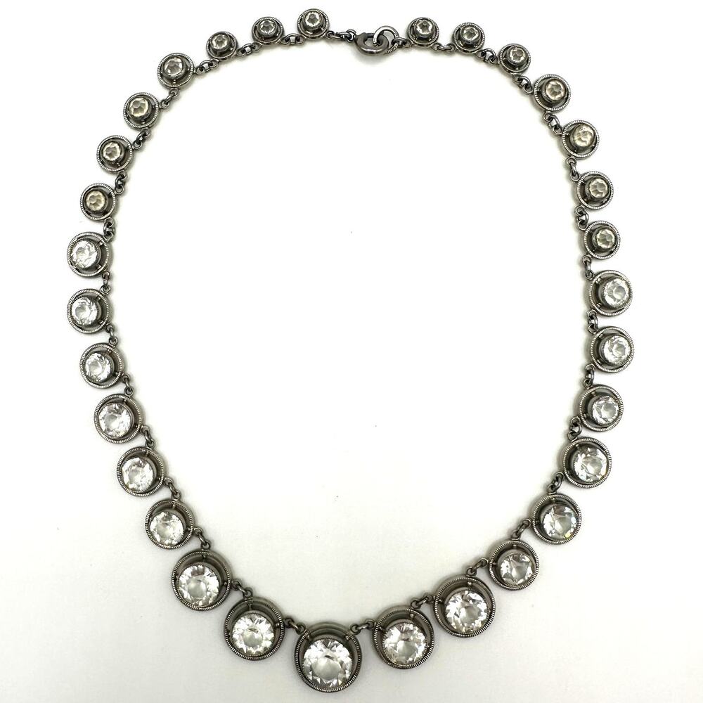 Czechoslovakia antique Art Deco clear graduated rivière glass 14.5” necklace